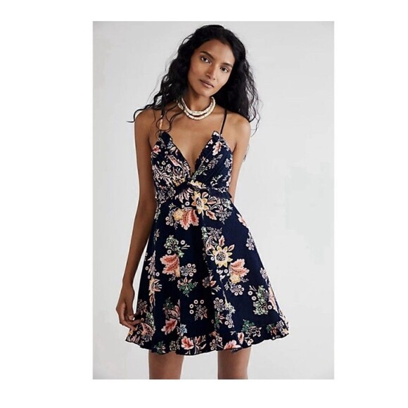 Free People Dresses & Skirts - Free People Babydoll Dress Cord Looking Glass Floral Sundress Womens Sz Large‎